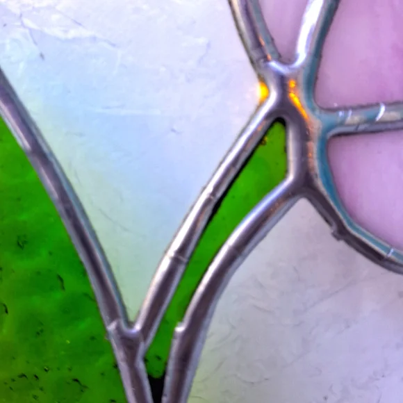 Vintage Stained Glass Window SunCatcher Flower Leaf Colorful Art Deco Abstract